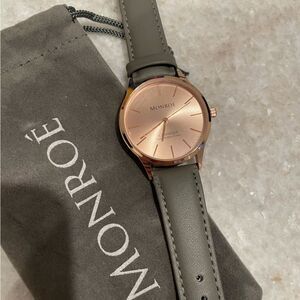 Rose Gold Watch with Charcoal Leather Strap New